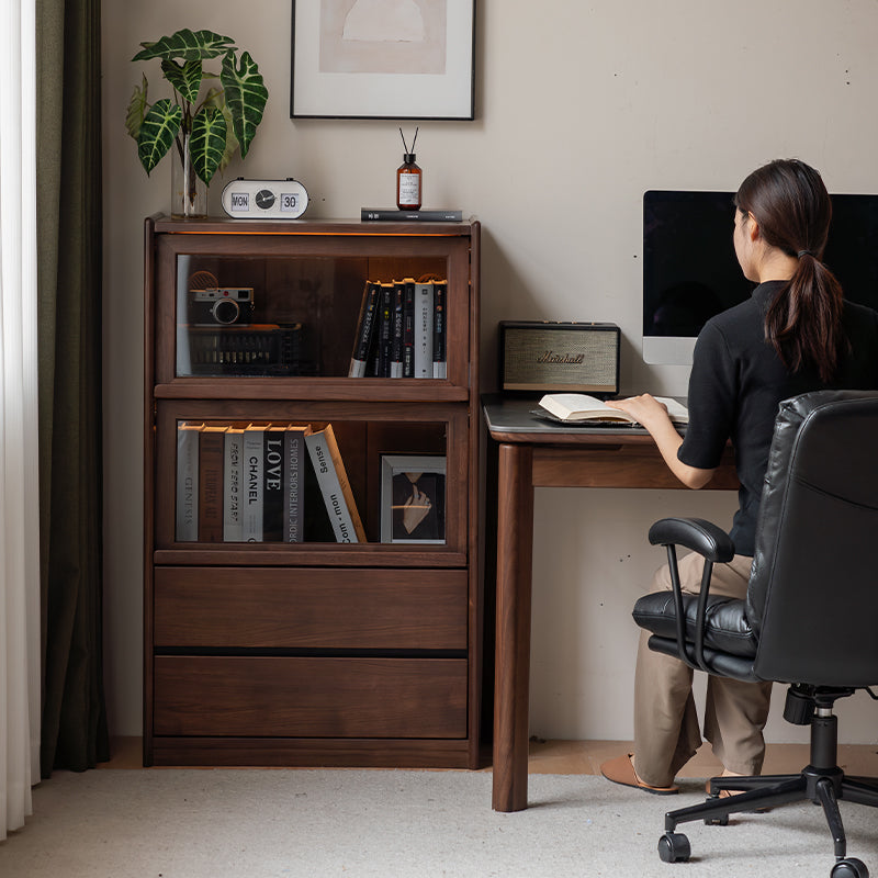 Frederick FAS-Graded Solid Black Walnut Wood Flip-door Bookcase Display Shelf/Storage Cabinet