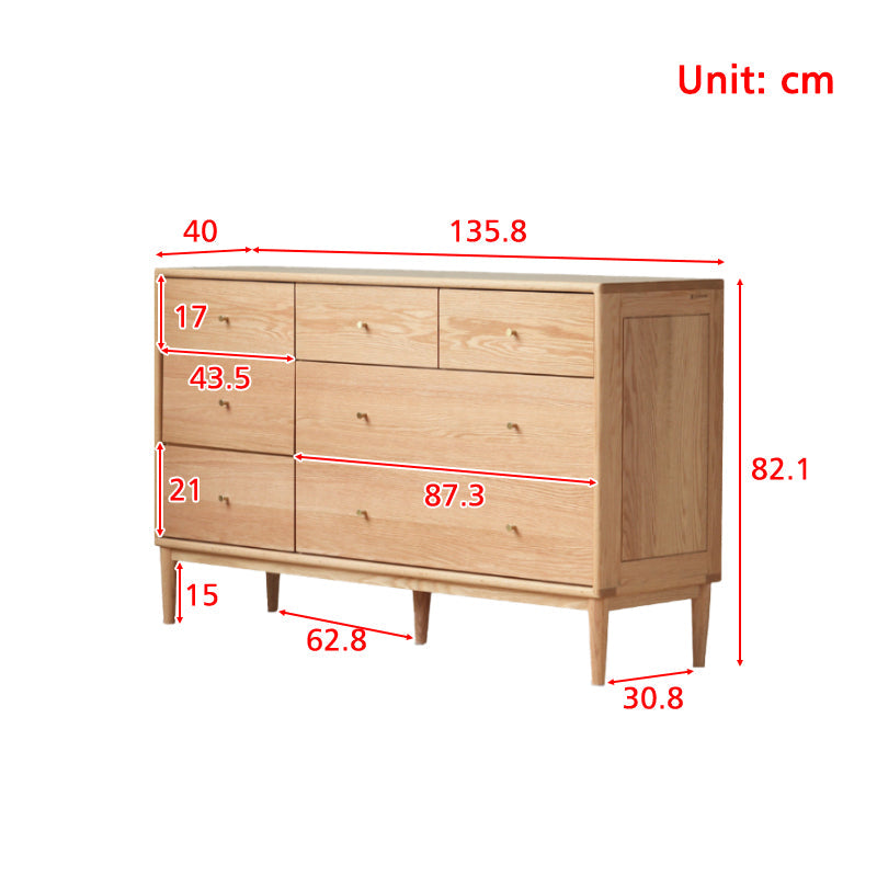 Owen 1.35m FAS Graded Solid Oak Wood Multi-Drawer Bedside Storage Cabinet for Home