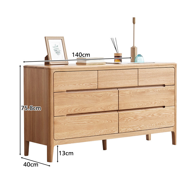 Robert 1.4m FAS-Graded Solid American Oak Wood Multi-Drawer Bedside Storage Cabinet for Home