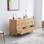 Robert 1.4m FAS-Graded Solid American Oak Wood Multi-Drawer Bedside Storage Cabinet for Home