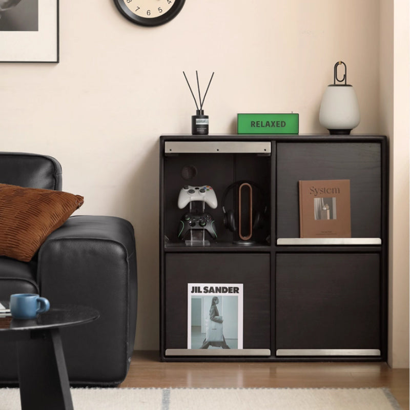 Leah FAS-Graded Solid American Oak Wood Flip-door Multi-Drawer Bedside Storage Cabinet for Home Black