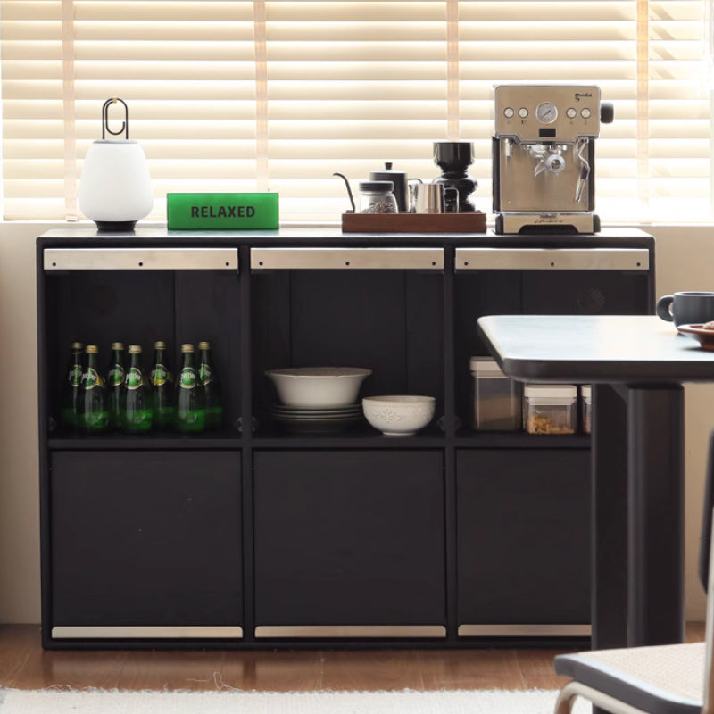 Leah FAS-Graded Solid American Oak Wood Flip-door Multi-Drawer Bedside Storage Cabinet for Home Black