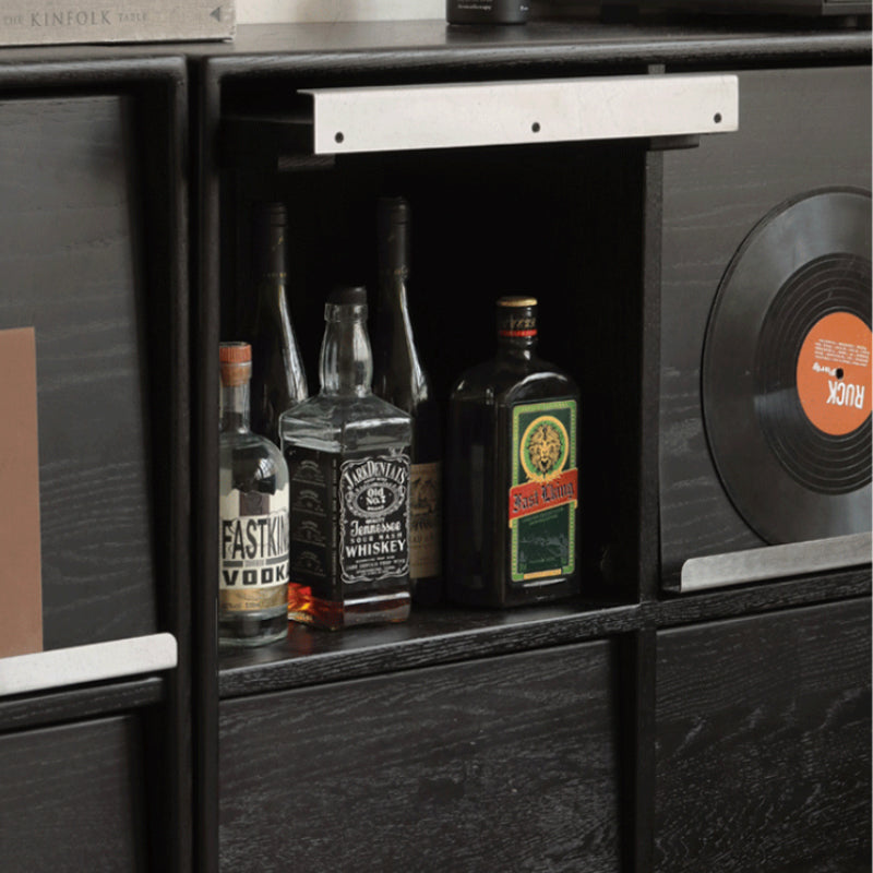 Leah FAS-Graded Solid American Oak Wood Flip-door Multi-Drawer Bedside Storage Cabinet for Home Black