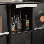 Leah FAS-Graded Solid American Oak Wood Flip-door Multi-Drawer Bedside Storage Cabinet for Home Black