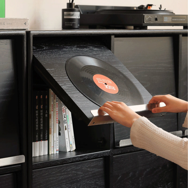 Leah FAS-Graded Solid American Oak Wood Flip-door Multi-Drawer Bedside Storage Cabinet for Home Black