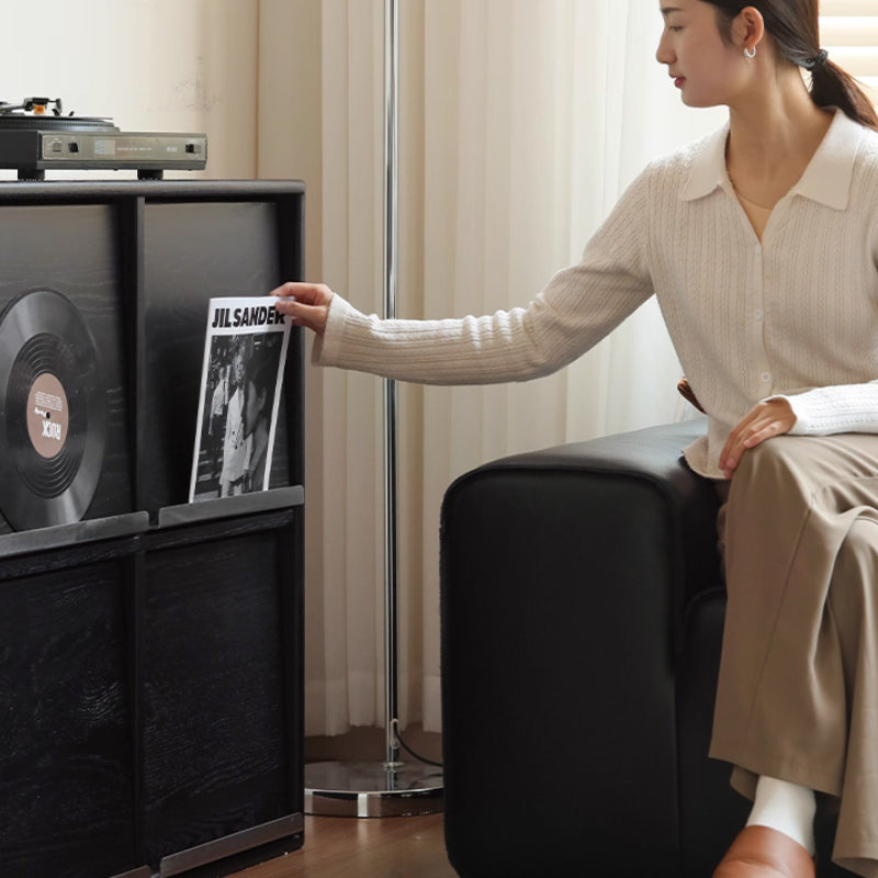 Leah FAS-Graded Solid American Oak Wood Flip-door Multi-Drawer Bedside Storage Cabinet for Home Black