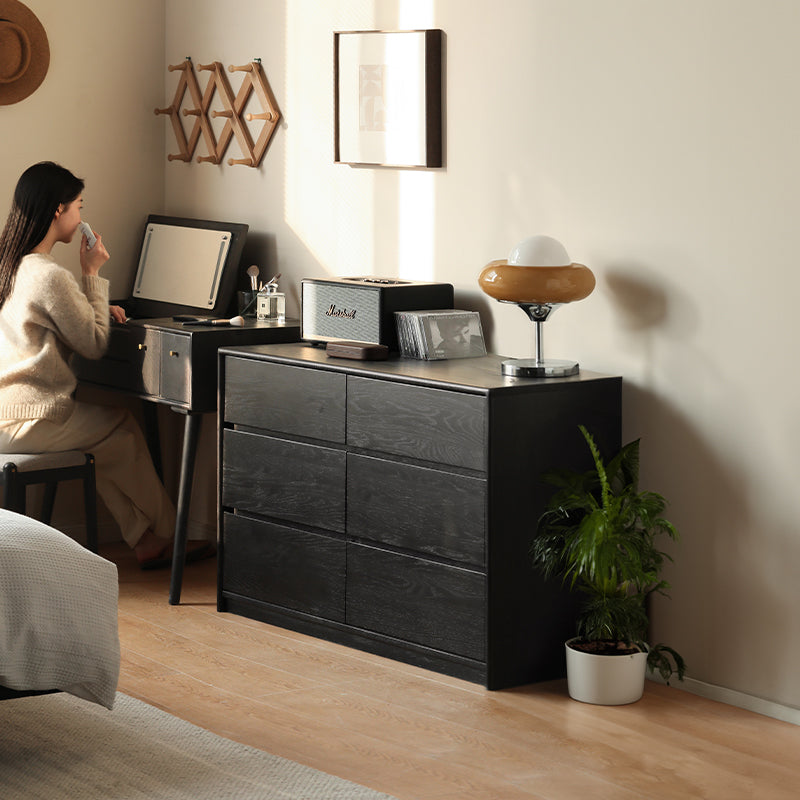 Liam FAS-Graded Solid American Oak Wood Multi-Drawer Bedside Storage Cabinet for Home Black