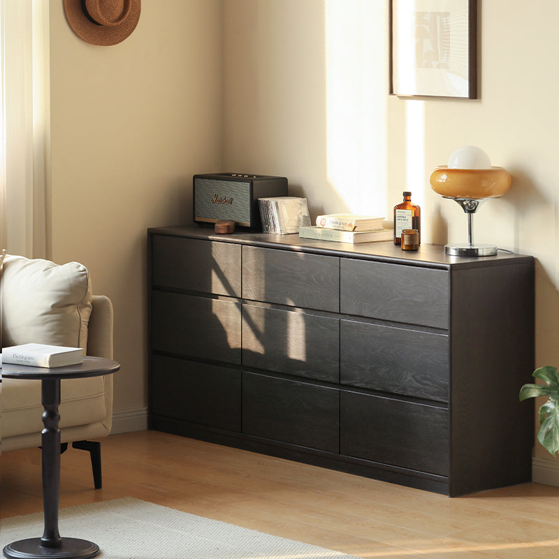 Liam FAS-Graded Solid American Oak Wood Multi-Drawer Bedside Storage Cabinet for Home Black