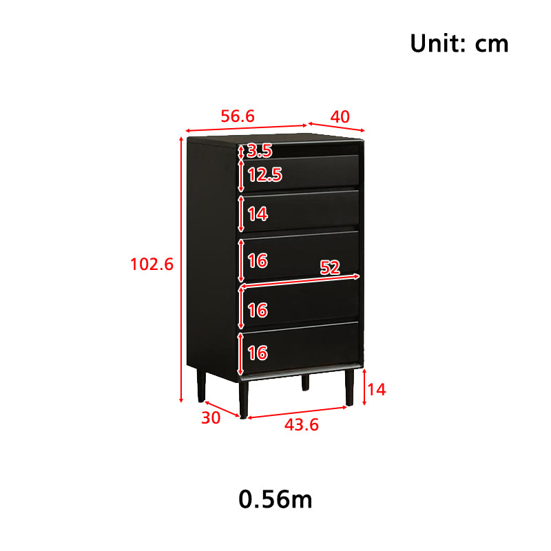 Lillian Rubberwood Multi-Drawer Bedside Storage Cabinet for Home Black