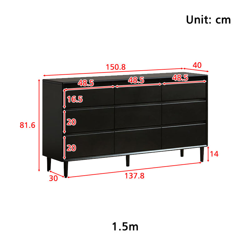 Lillian Rubberwood Multi-Drawer Bedside Storage Cabinet for Home Black