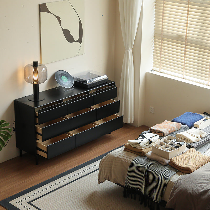 Lillian Rubberwood Multi-Drawer Bedside Storage Cabinet for Home Black