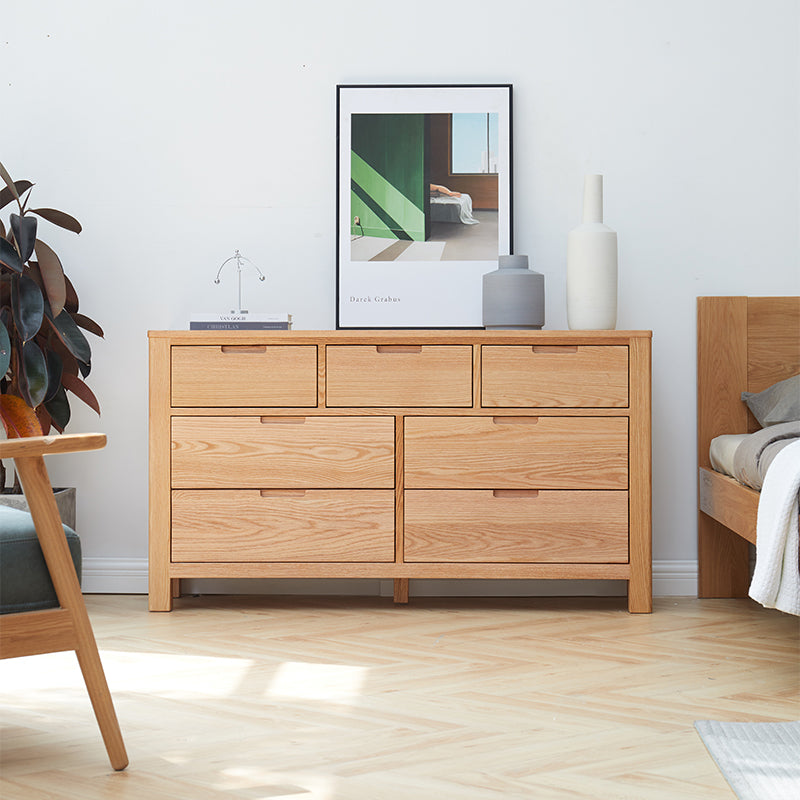 Aubrey FAS-Graded Solid American Oak Wood 7-Drawer Bedside Storage Cabinet For Home Multiple Color