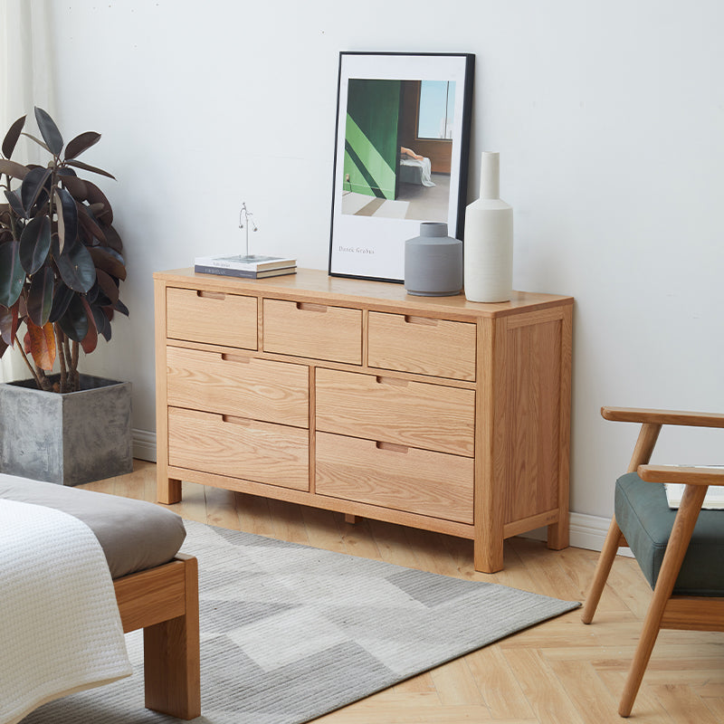 Aubrey FAS-Graded Solid American Oak Wood 7-Drawer Bedside Storage Cabinet For Home Multiple Color