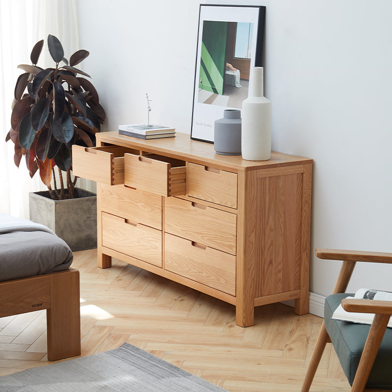 Aubrey FAS-Graded Solid American Oak Wood 7-Drawer Bedside Storage Cabinet For Home Multiple Color