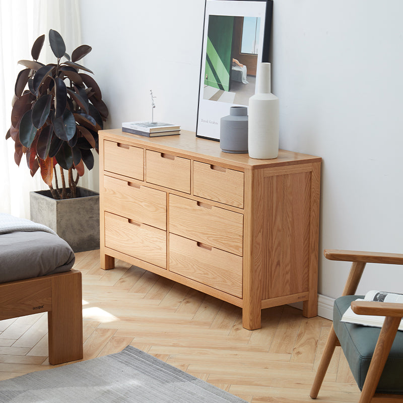 Aubrey FAS-Graded Solid American Oak Wood 7-Drawer Bedside Storage Cabinet For Home Multiple Color