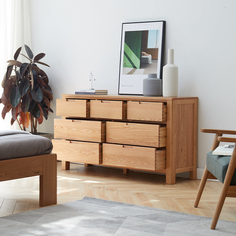 Aubrey FAS-Graded Solid American Oak Wood 7-Drawer Bedside Storage Cabinet For Home Multiple Color