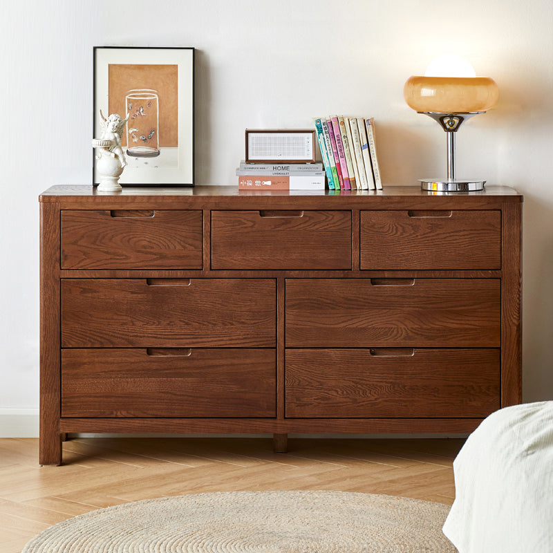 Aubrey FAS-Graded Solid American Oak Wood 7-Drawer Bedside Storage Cabinet For Home Multiple Color