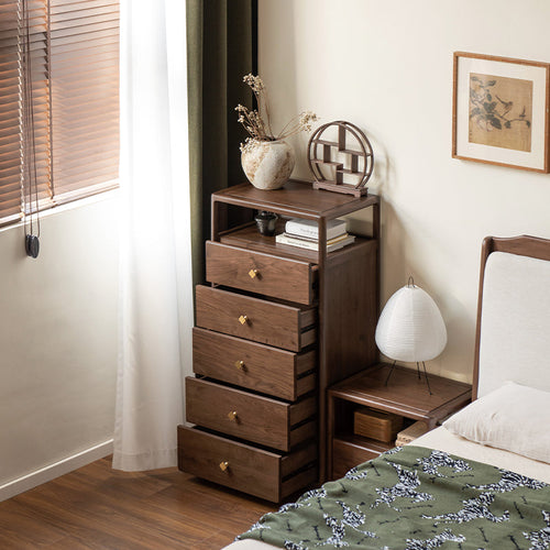 0.58m-Graded Solid Black Walnut Wood Bedside Storage Cabinet For Home