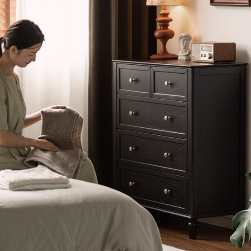 88cm/143cm FAS-Graded Solid American Oak Wood Bedside Storage Cabinet For Home Black