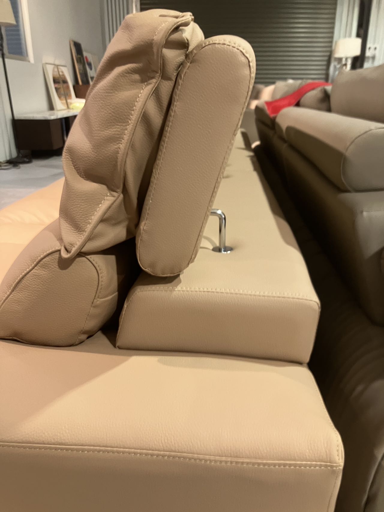 Adjustable Headrest Leather Three Seater Sofa/Steel Legs/306CM