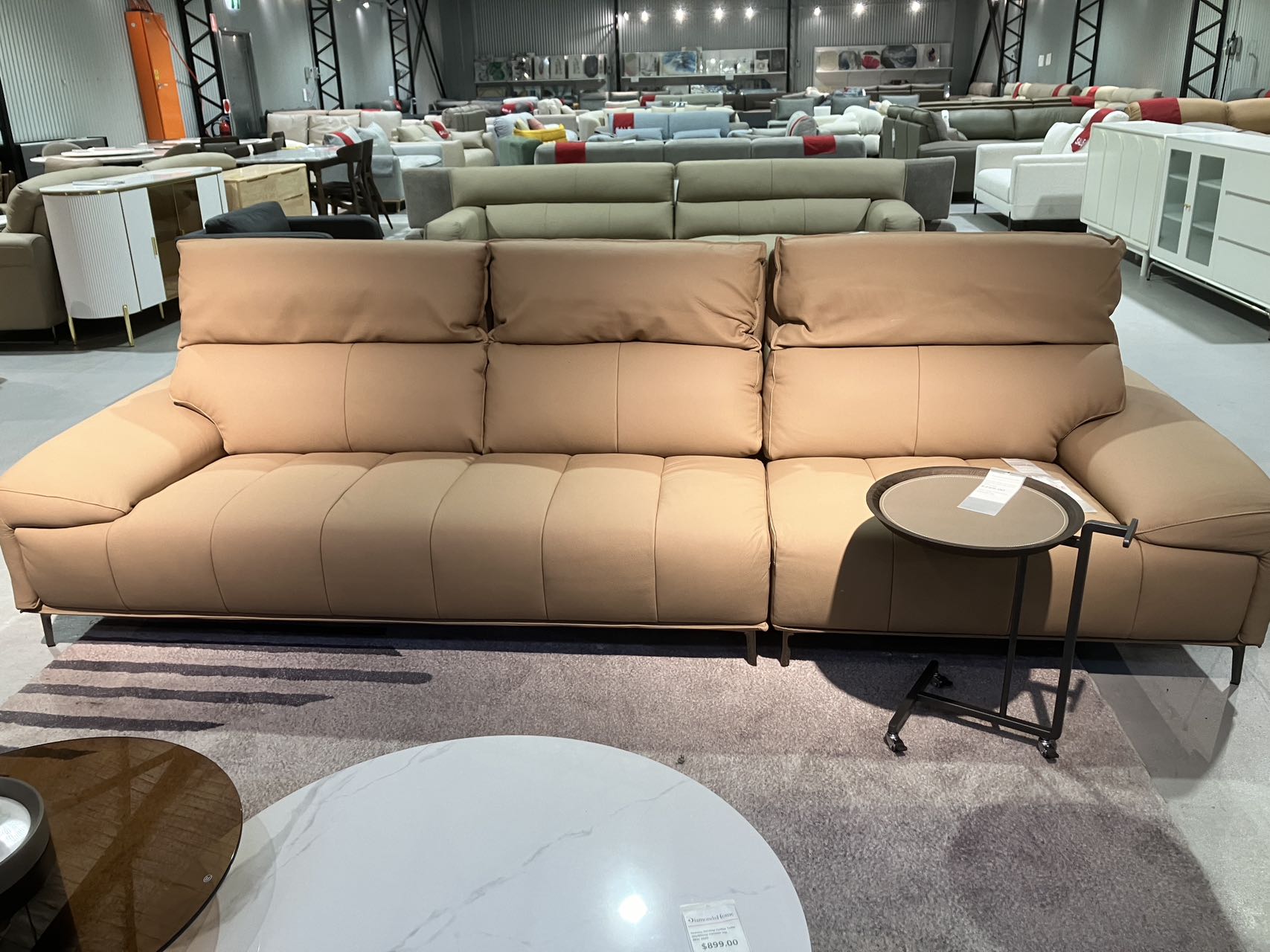 Adjustable Headrest Leather Three Seater Sofa/Steel Legs/306CM