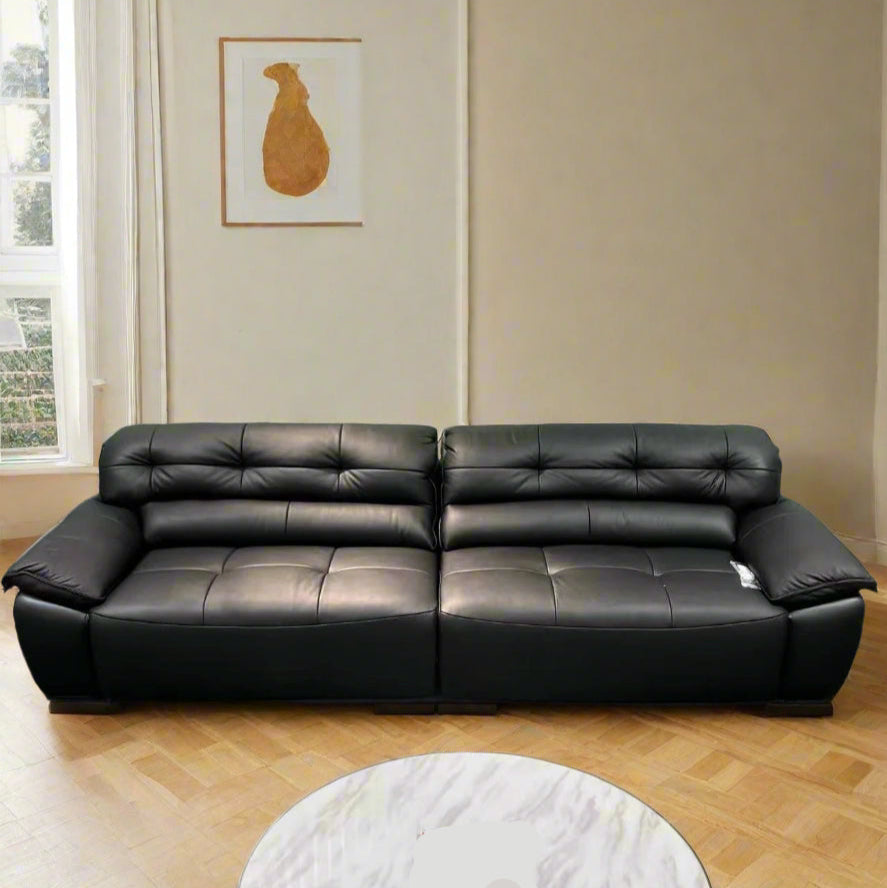 Black Leather Power Retractable Sofa Bed/Dual Electric Extended Sleeper Couch