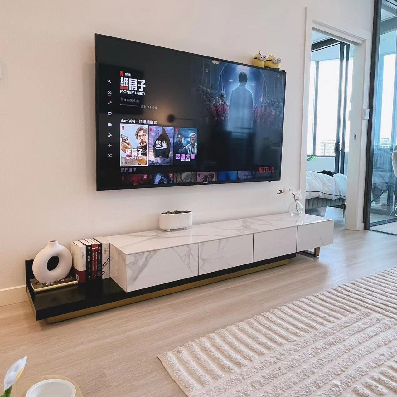 VAVA Ceramic Top Extendable Entertainment Unit/TV Stand/Ceramic top/MDF shelves and cabinets