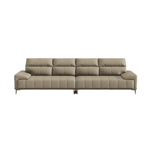 Camal Leather Sofa Four Seater Upholstery/Steel Legs/Adjustable Headrest