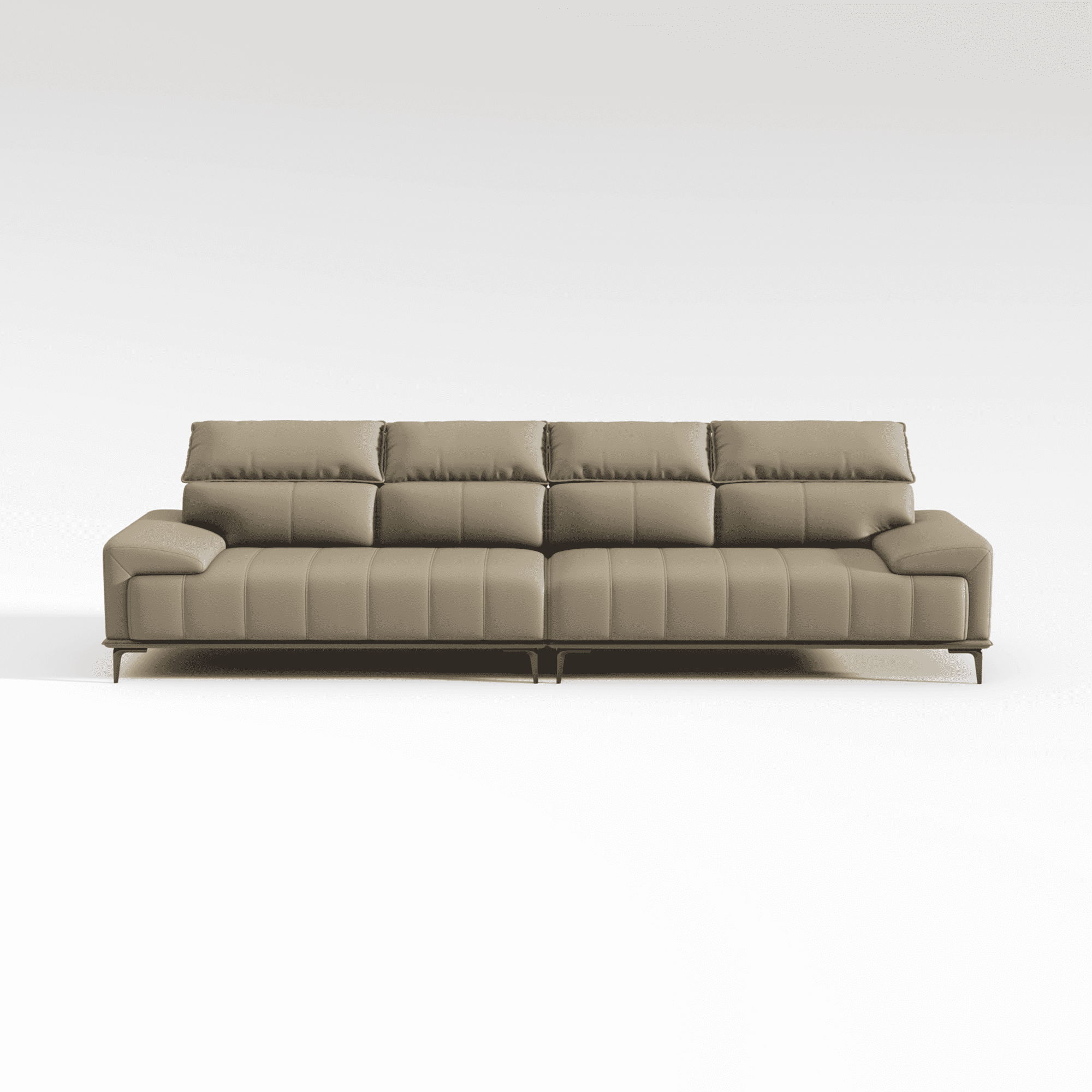 Camal Leather Sofa Four Seater Upholstery/Steel Legs/Adjustable Headrest